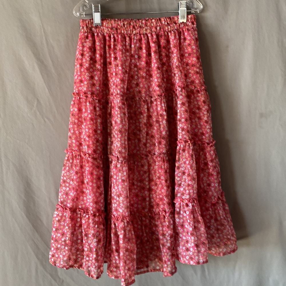 Beautees Girls Size Small Pink Floral Ruffled Lined Elastic Waist Skirt NWOT